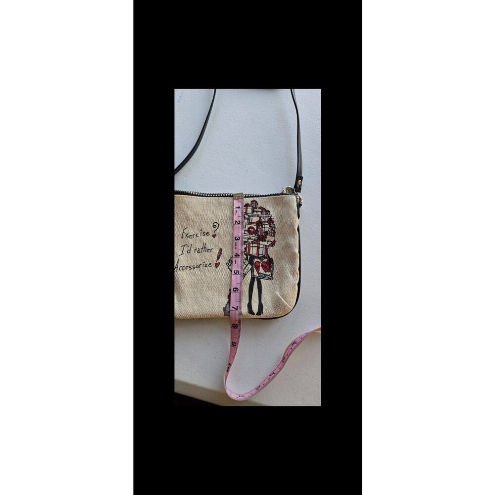 Brighton Hipster Purse/crossbody Yorkie Scottie Dog Small Beige Canvas Bag - Picture 6 of 6